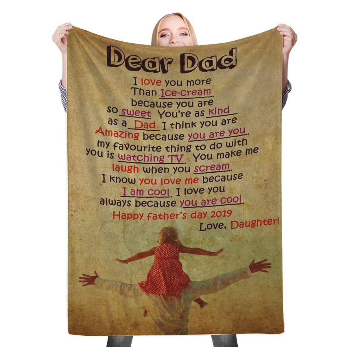 Love dad to my daughter Fleece Throw Blanket