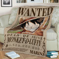 Luffy Bounty Wanted Poster Fleece Throw Blanket