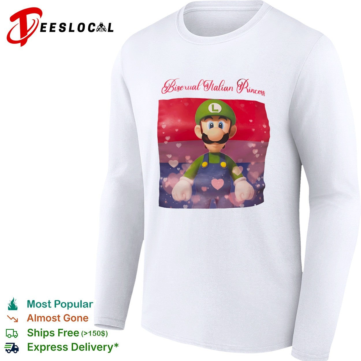 Luigi Super Mario Bros Bisexual Italian Princess pride flag shirt