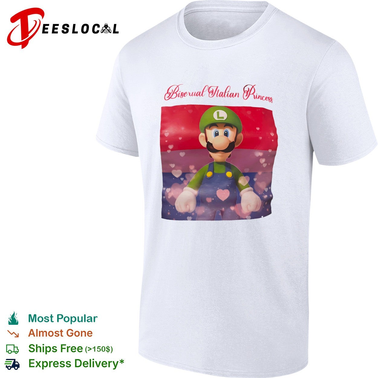 Luigi Super Mario Bros Bisexual Italian Princess pride flag shirt