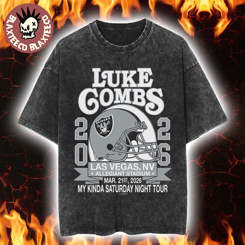 Luke Combs Las Vegas Nevada 2026 Tour Merch Tee At Allegiant Stadium On March 21 2026 Las Vegas Raiders Helmet Retro Washed Tee