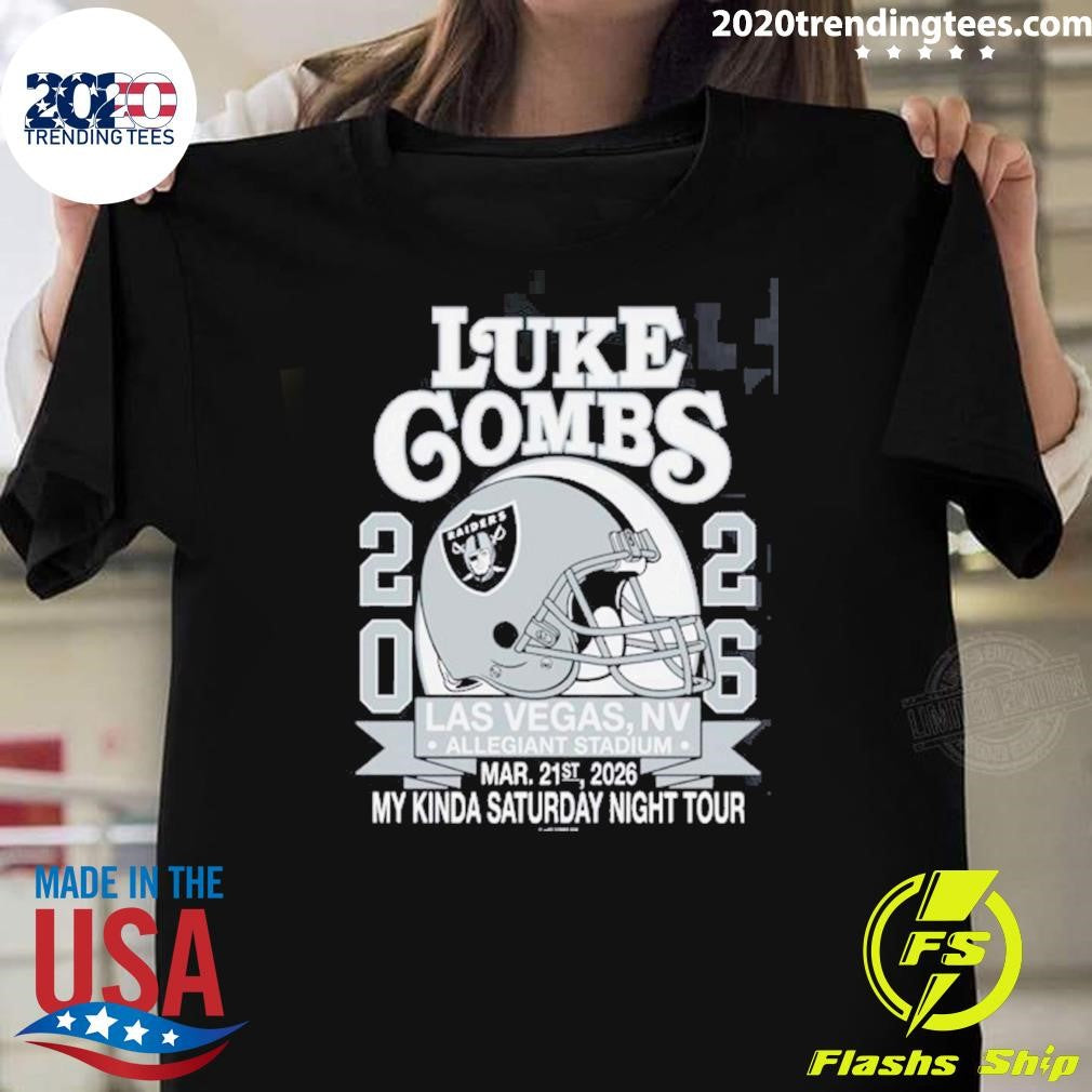 Luke Combs Las Vegas Nevada 2026 Tour Merch Tee At Allegiant Stadium On March 21st 2026 Las Vegas Raiders Helmet Shirt