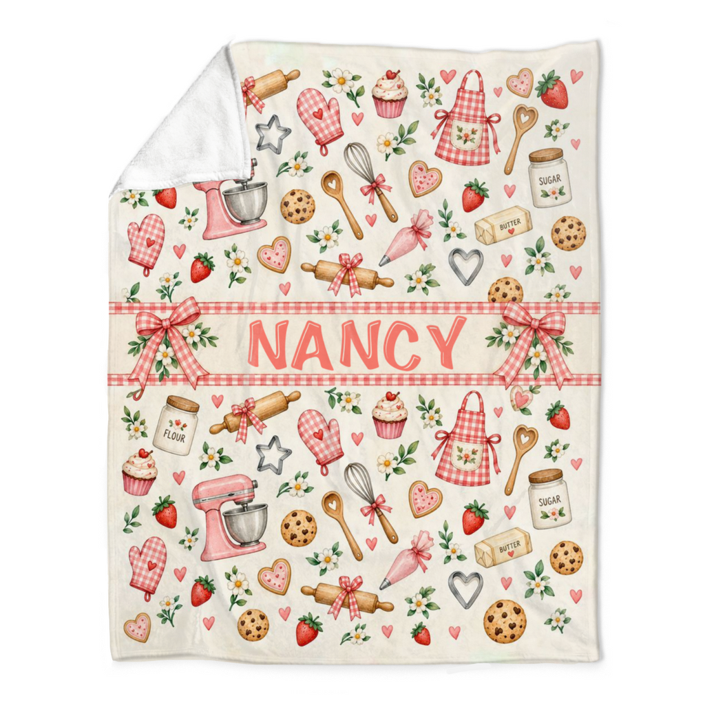 Personalized Baker Blanket for Daughter, Custom Baking Throw, Baker Girl Gift, Baking Lover Blanket, Kitchen Decor