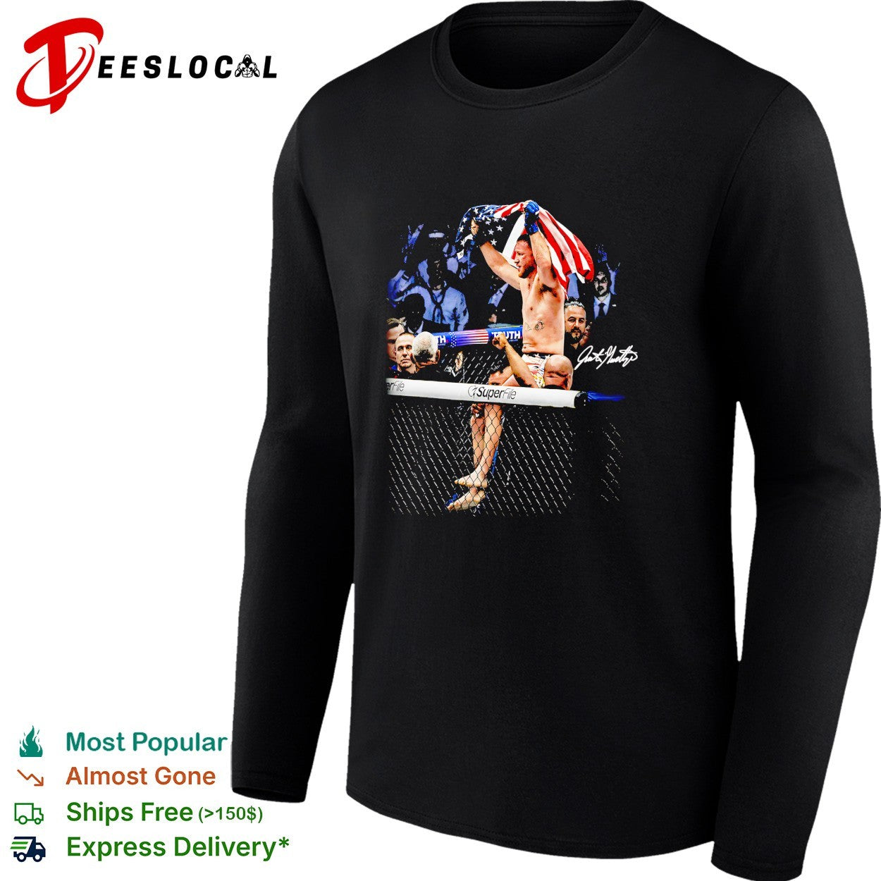 MMA fighter USA flag cage match victory celebration signature photo art shirt