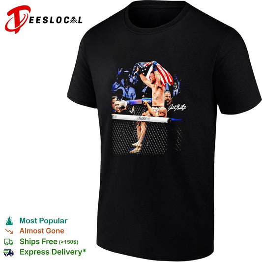 MMA fighter USA flag cage match victory celebration signature photo art shirt