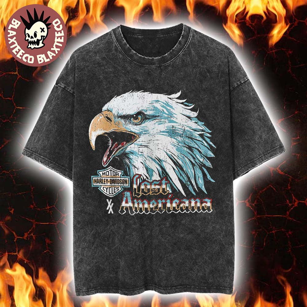 Machine Gun Kelly Harley Davidson X MGK Lost Americana Merch Big Eagle Head Vintage Washed Tee