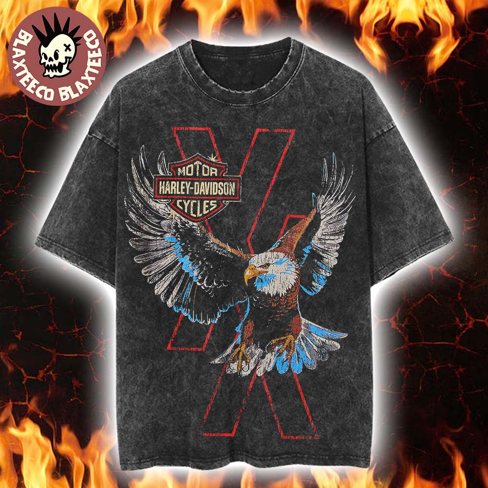 Machine Gun Kelly Harley Davidson X MGK Lost Americana Merch Flying Eagle Retro Mineral Washed Tee