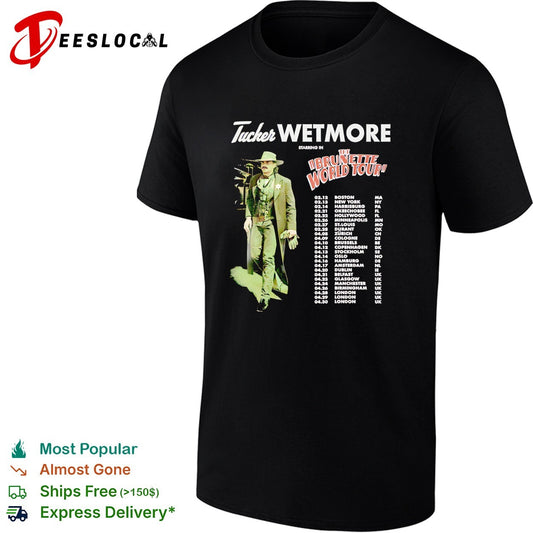 Male country singer Brunette World Tour 2025 concert city dates list dark shirt