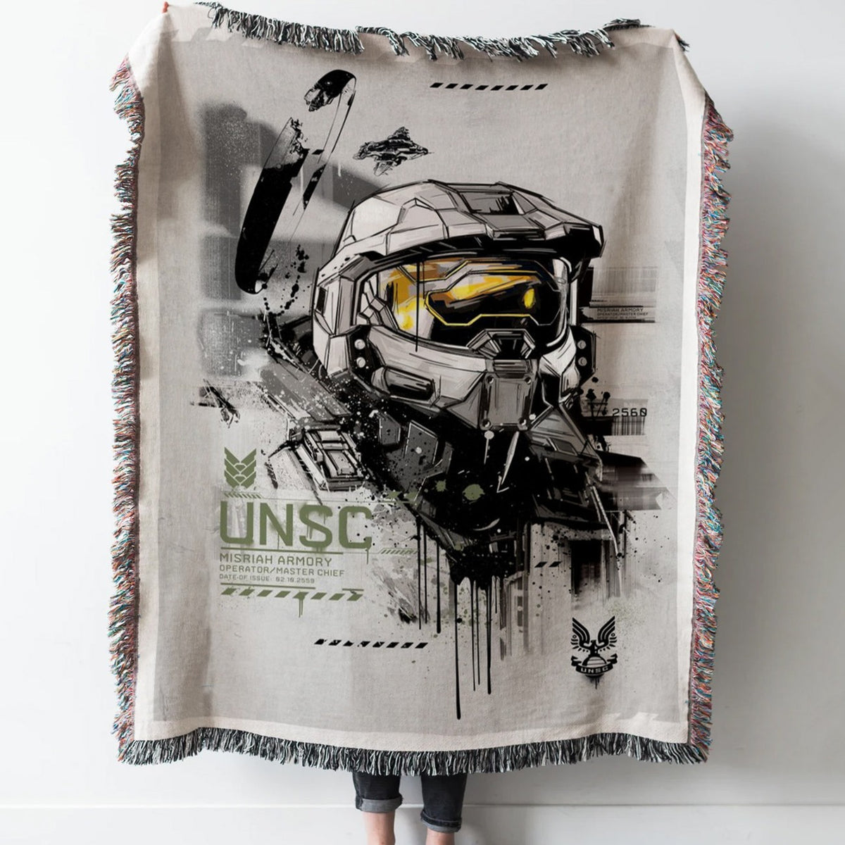Master Chief Helmet Woven Tapestry Throw Blanket with Fringe