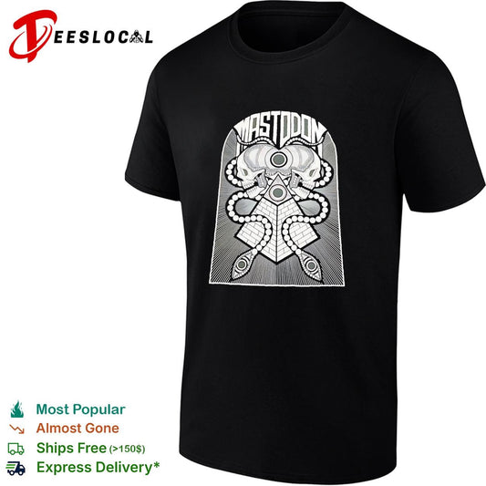 Mastodon band skulls and pyramid occult geometry symbol black and white ink shirt
