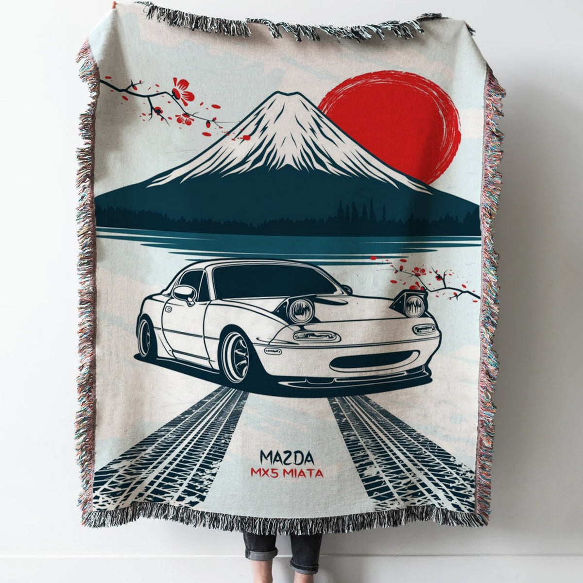 Mazda MX5 Miata Woven Tapestry Throw Blanket with Fringe