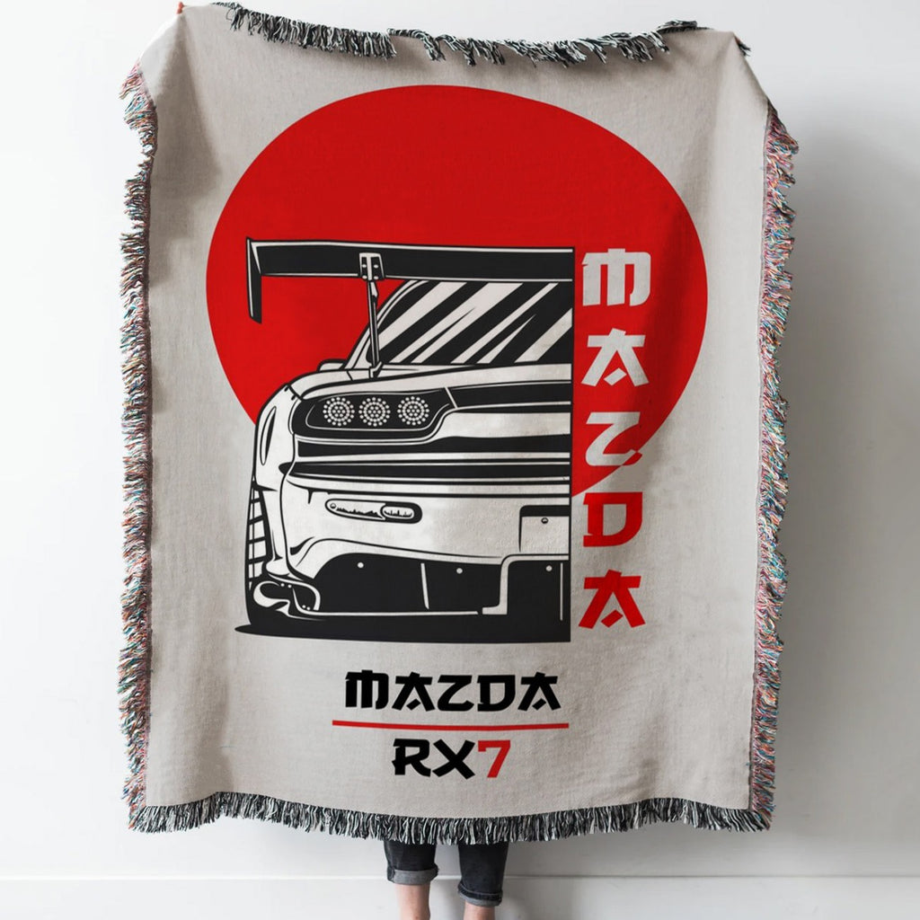 Mazda RX7 Woven Tapestry Throw Blanket with Fringe