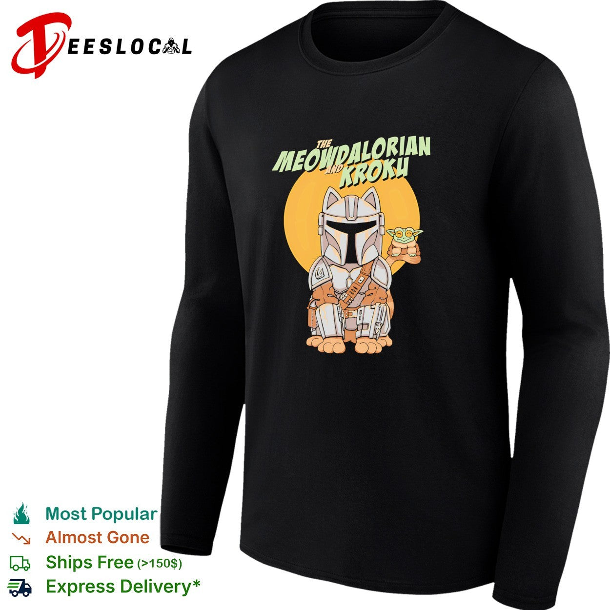 Meowdalorian and Kroku a cat bounty hunter and his frog foundling shirt