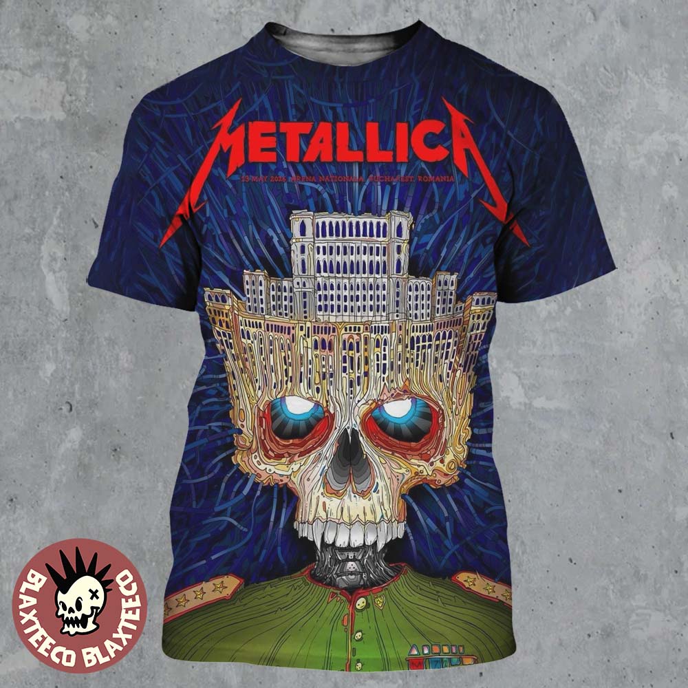 Metallica M72 Bucharest 2026 Venue Poster Stadium Tour Bucharest Romania At Arena Nationala On 13 May 2026 Palace Of Parliament Crown Skull All Over Print Shirt