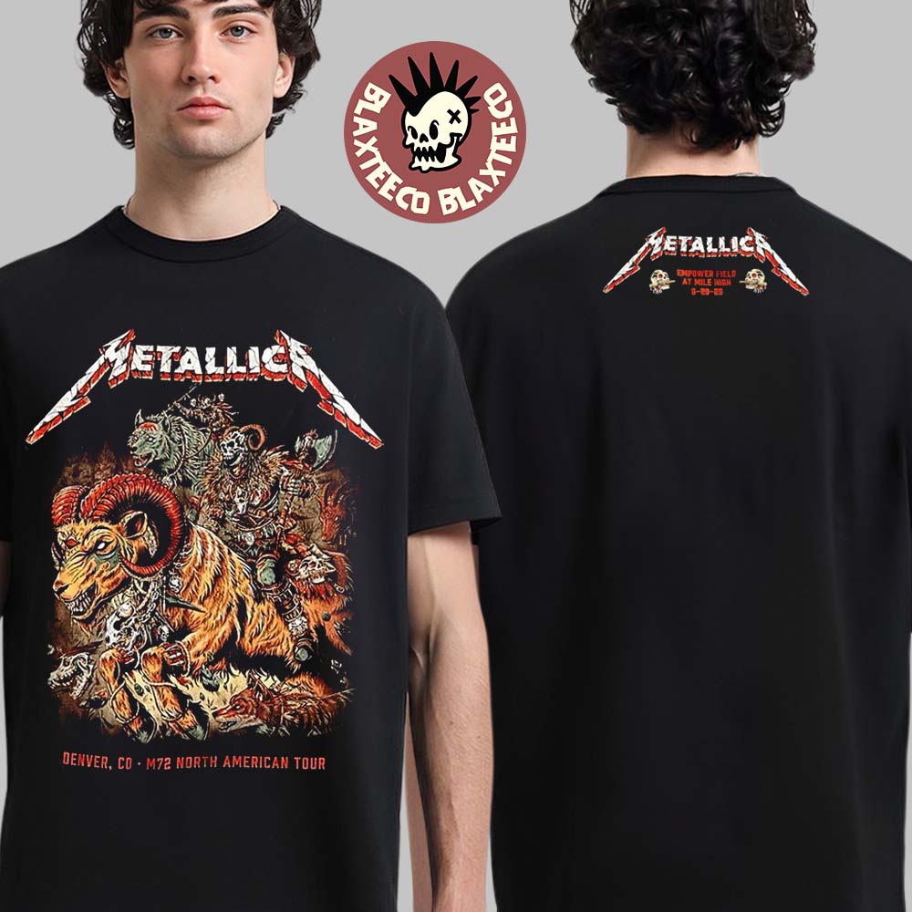Metallica M72 Denver 2025 Night 2 Venue Merch Tee In Denver Colorado At Empower Field at Mile High On June 29 2025 Two Sided T-Shirt