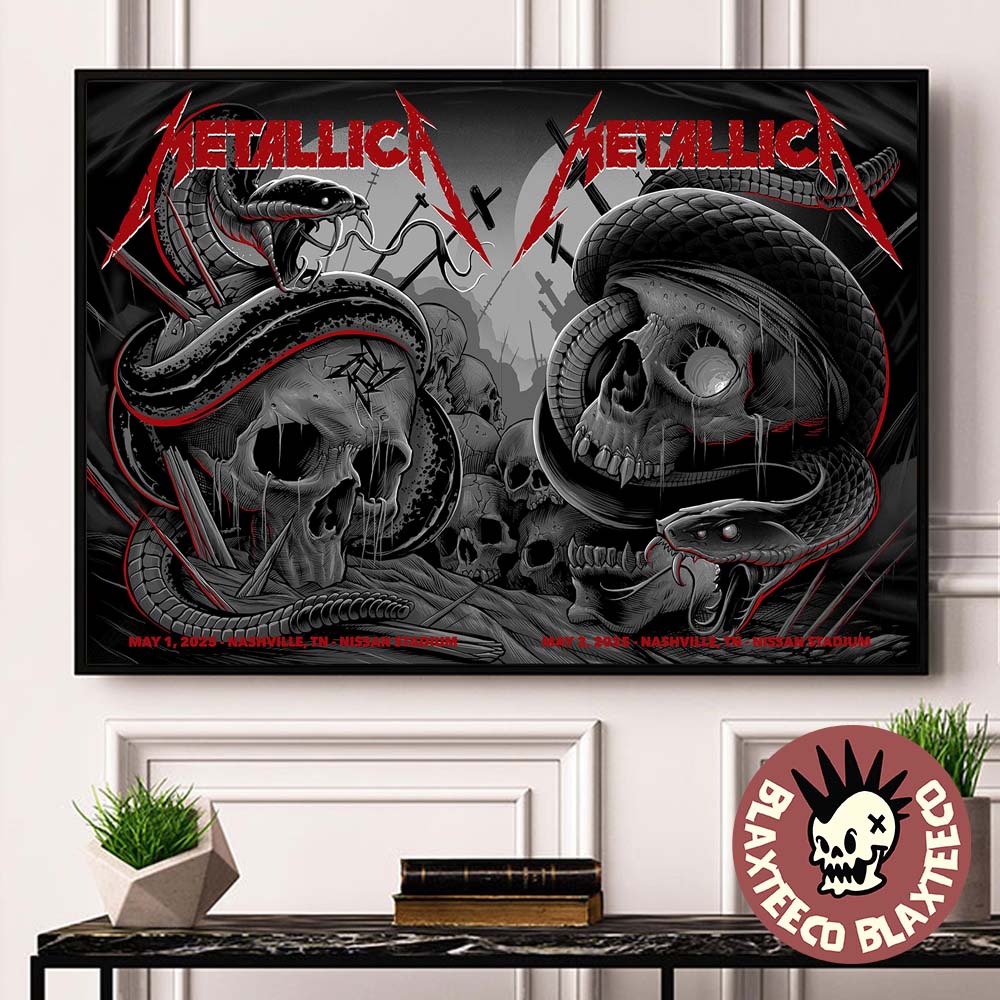 Metallica M72 Nashville 2025 Night 1 And 2 Venue Combined Posters At Nissan Stadium Nashville Tennessee On May 1 And 3 2025 North American Tour Home Decor Poster Canvas