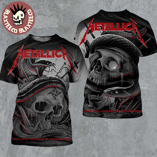 Metallica M72 Nashville 2025 Night 1 And 2 Venue Combined Posters At Nissan Stadium Nashville Tennessee On May 1 And 3 2025 North American Tour Two Sided All Over Print Shirt