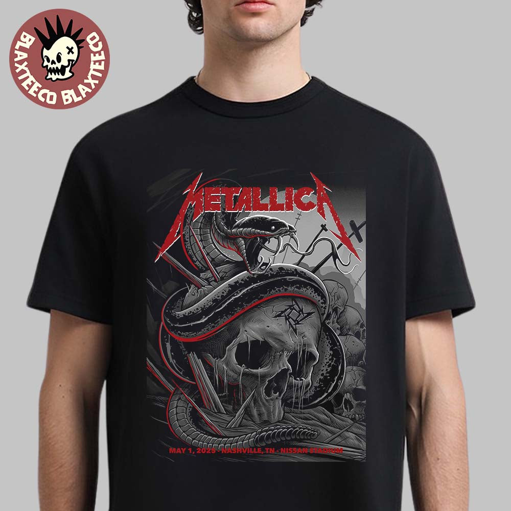 Metallica M72 Nashville Tennessee Night 1 Venue Poster At Nissan Stadium On May 1 2025 Met On Tour Snake And Skull Artwork Premium T-Shirt