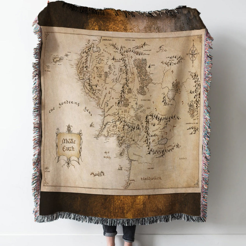 Middle-Earth Map Woven Tapestry Throw Blanket with Fringe