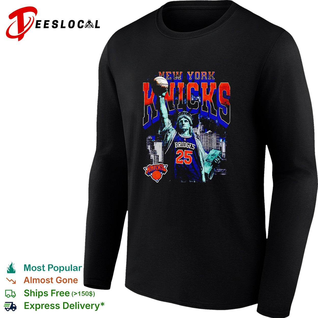 Mikal Bridges 25 New York Knicks Statue of Liberty skyline basketball shirt