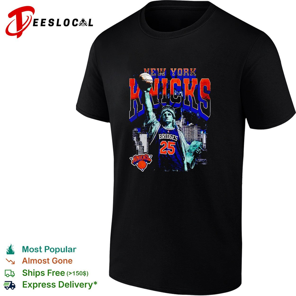 Mikal Bridges 25 New York Knicks Statue of Liberty skyline basketball shirt