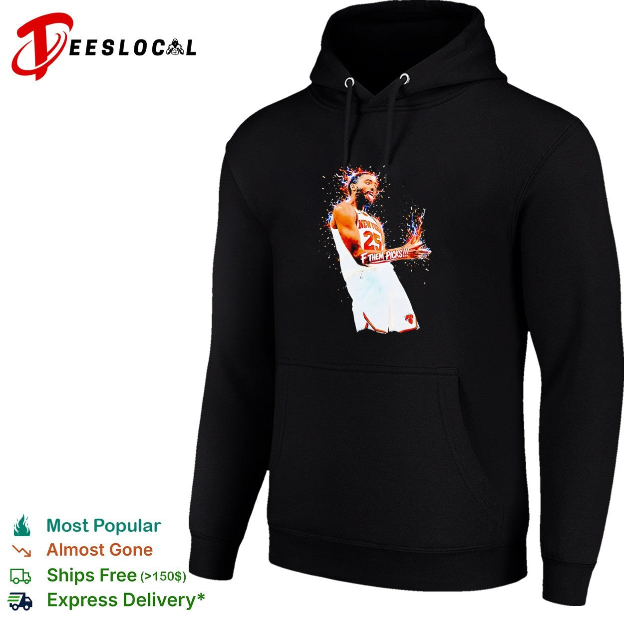 Mikal Bridges New York Knicks number 25 f them picks fiery celebration graphic shirt