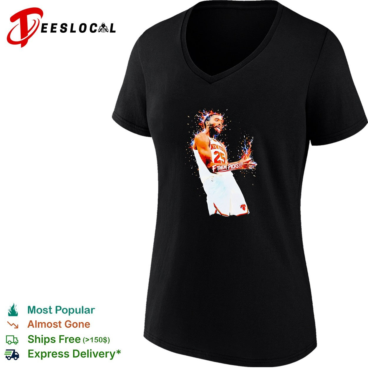 Mikal Bridges New York Knicks number 25 f them picks fiery celebration graphic shirt