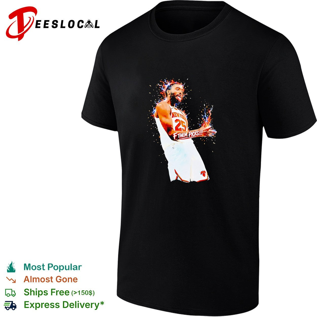 Mikal Bridges New York Knicks number 25 f them picks fiery celebration graphic shirt