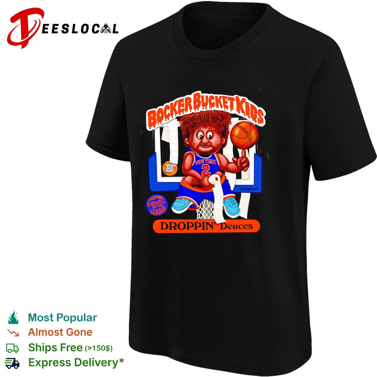 Miles McBride New York Knicks Bocker Bucket Kids Droppin Deuces NBA Parody shirt
