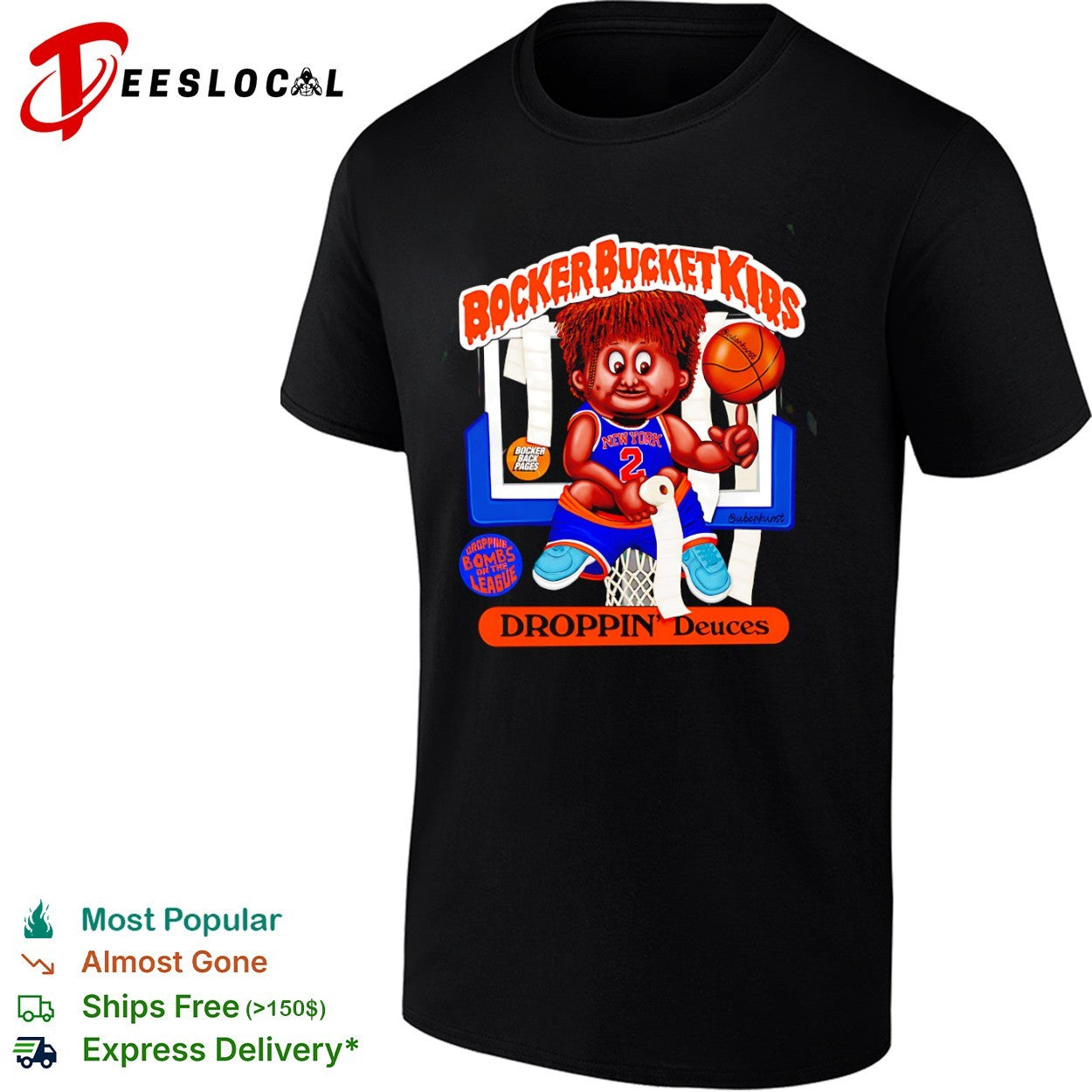 Miles McBride New York Knicks Bocker Bucket Kids Droppin Deuces NBA Parody shirt