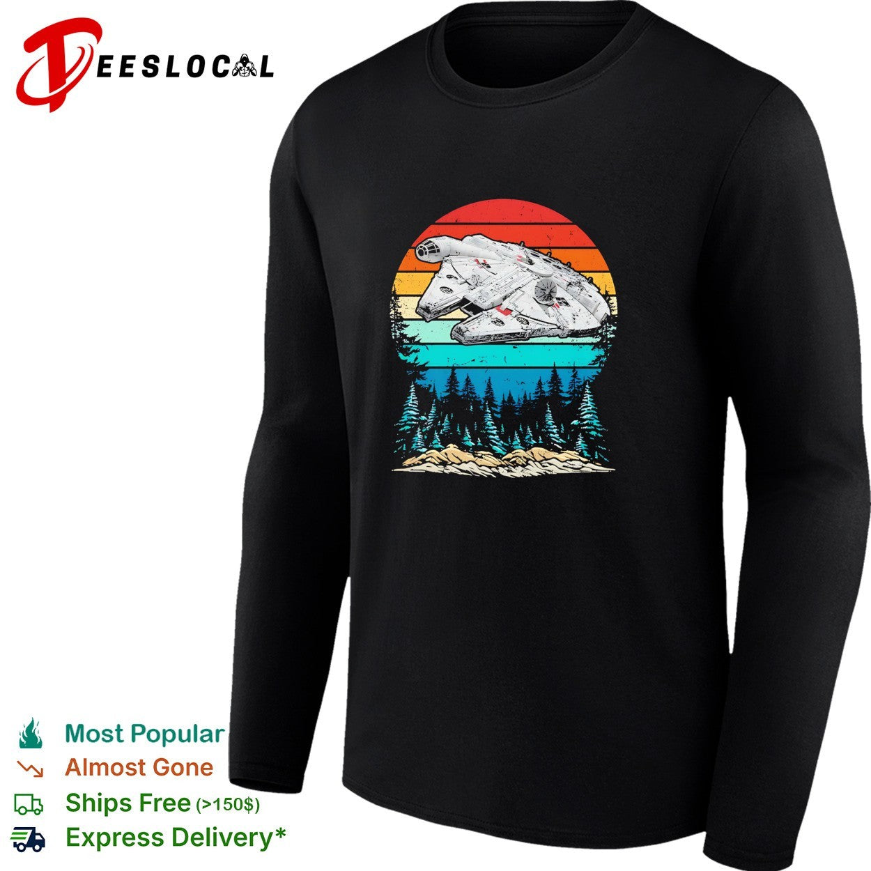 Millennium Falcon Star Wars retro forest sunset vintage shirt