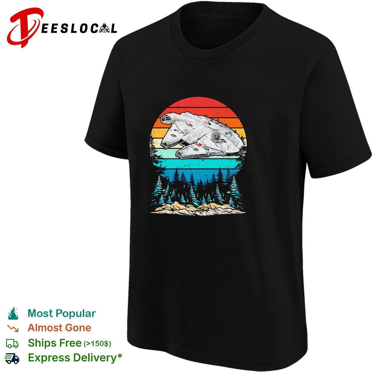 Millennium Falcon Star Wars retro forest sunset vintage shirt