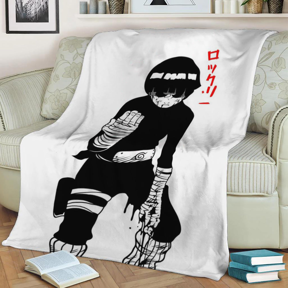 Minimalist Anime Rock Lee Fleece Throw Blanket