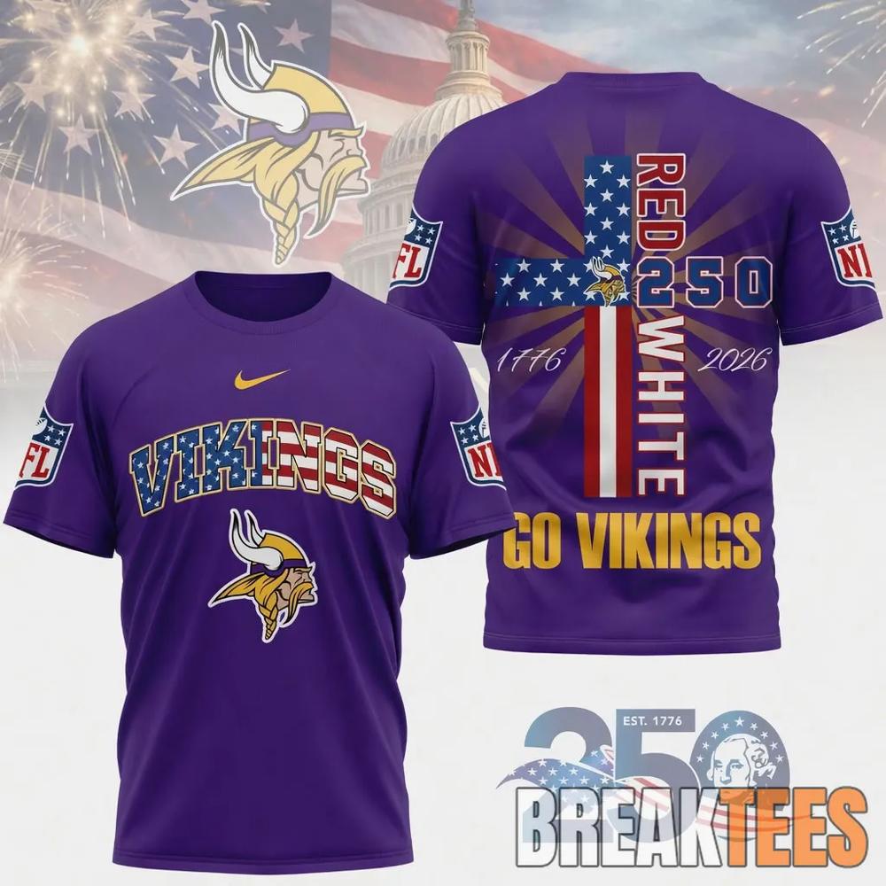 Minnesota Vikings NFL God America 250 Years Limited Edition 3D T-Shirt