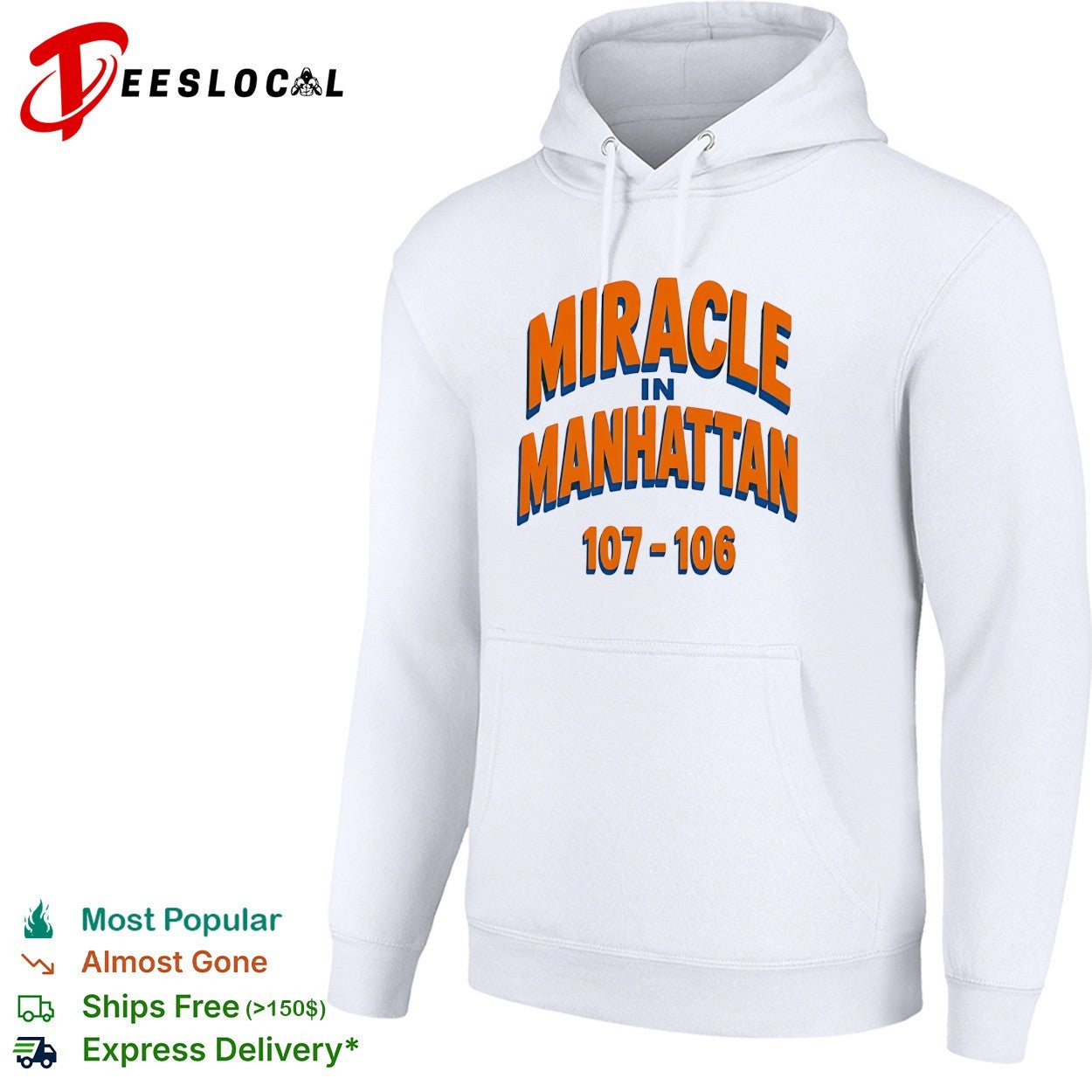 Miracle in Manhattan 107-106 bold arch text New York Knicks game shirt
