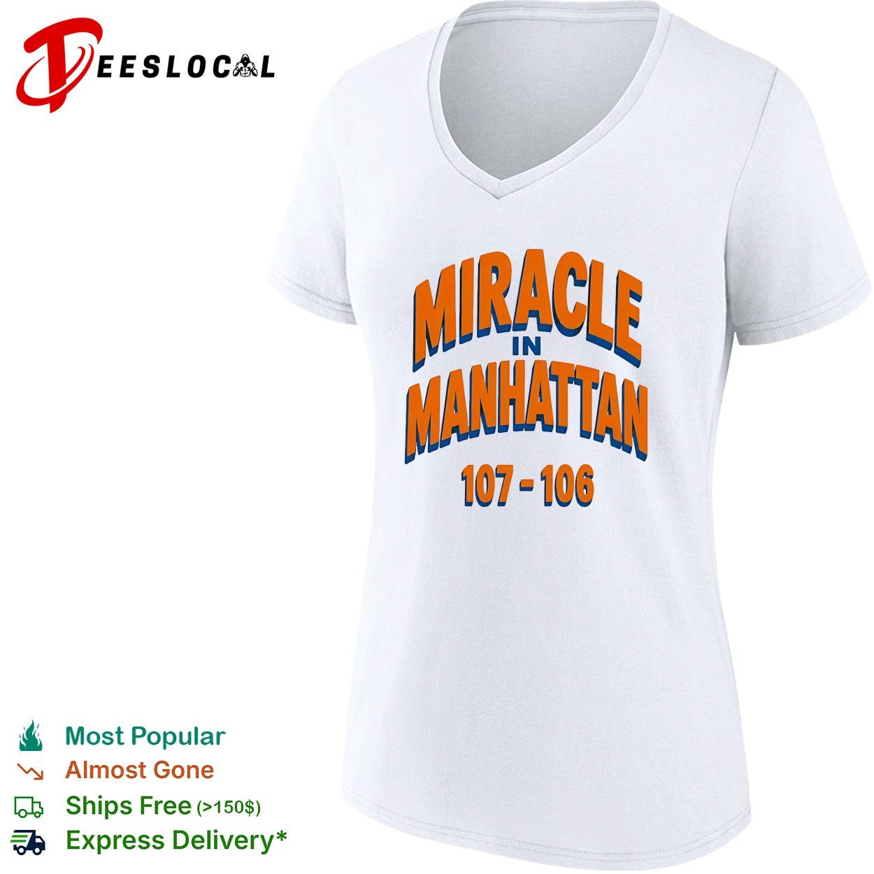 Miracle in Manhattan 107-106 bold arch text New York Knicks game shirt