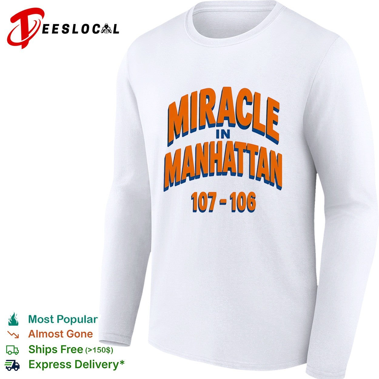 Miracle in Manhattan 107-106 bold arch text New York Knicks game shirt