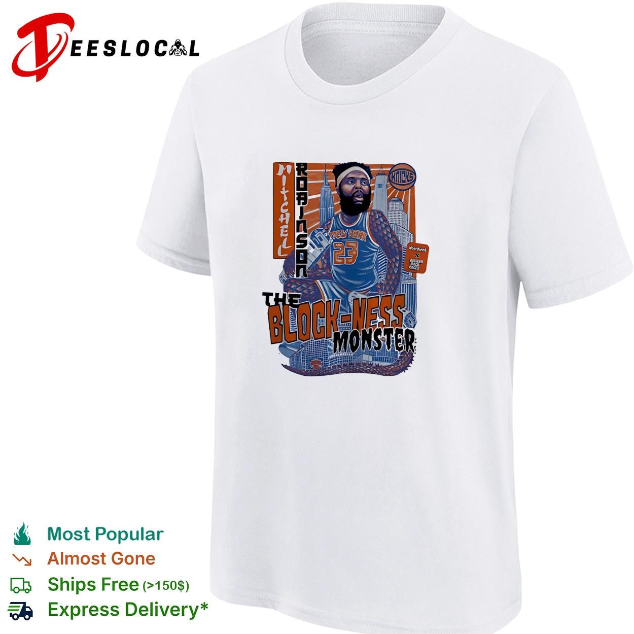 Mitchell Robinson 23 New York Knicks Block-Ness Monster illustration shirt
