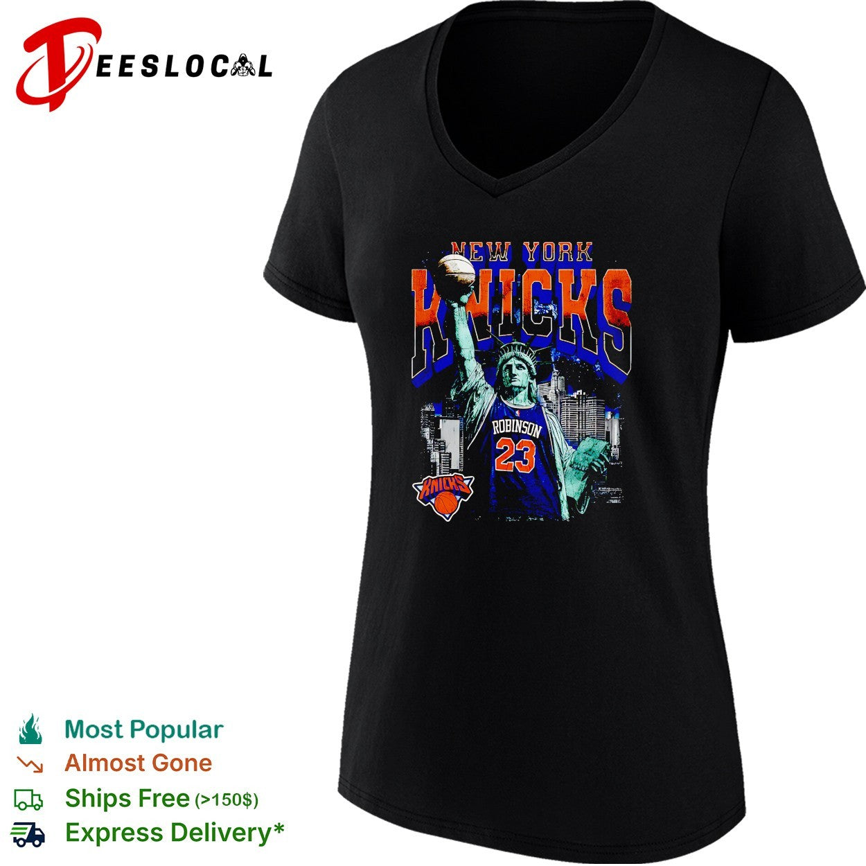 Mitchell Robinson 23 New York Knicks Statue of Liberty skyline basketball shirt