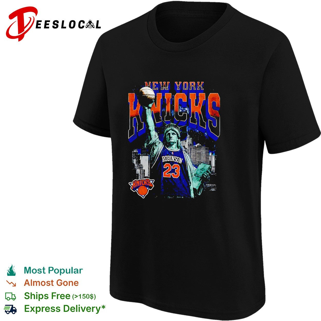 Mitchell Robinson 23 New York Knicks Statue of Liberty skyline basketball shirt