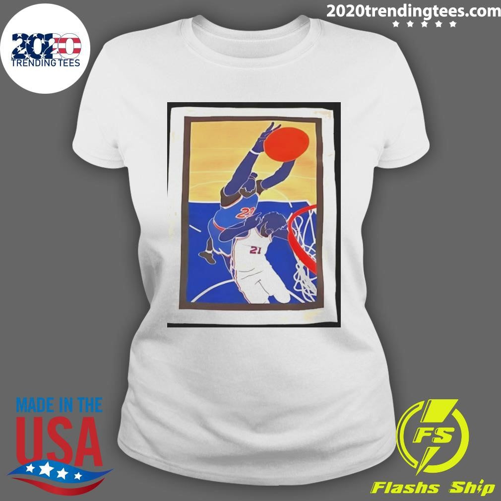 Mitchell Robinson Dunks Joel Embiid Cartoon New York Knicks Basketball Nba 2026 Shirt