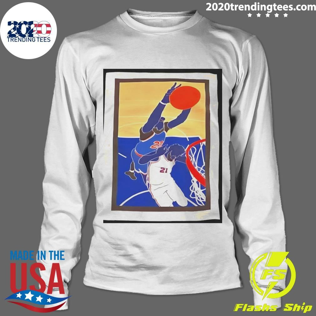 Mitchell Robinson Dunks Joel Embiid Cartoon New York Knicks Basketball Nba 2026 Shirt