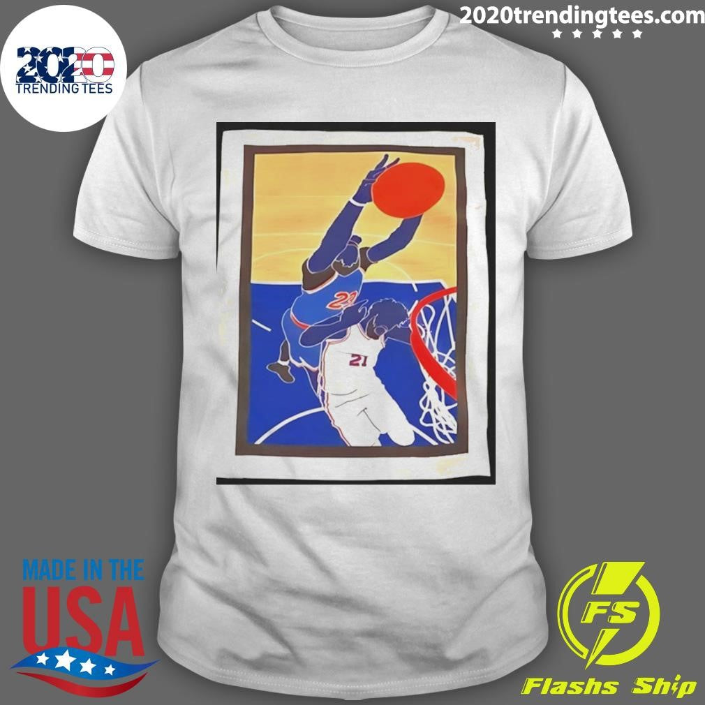 Mitchell Robinson Dunks Joel Embiid Cartoon New York Knicks Basketball Nba 2026 Shirt