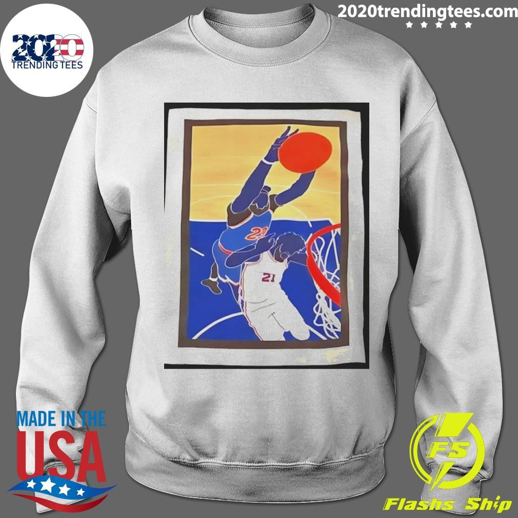 Mitchell Robinson Dunks Joel Embiid Cartoon New York Knicks Basketball Nba 2026 Shirt