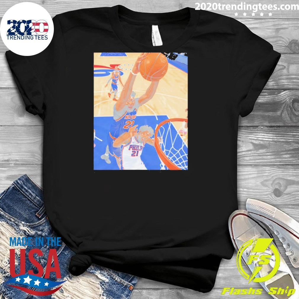 Mitchell Robinson dunk Joel Embiid New York Knicks Philadelphia 76ers Playoffs 2026 Shirt