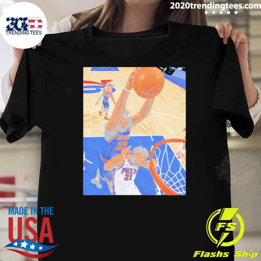 Mitchell Robinson dunk Joel Embiid New York Knicks Philadelphia 76ers Playoffs 2026 Shirt
