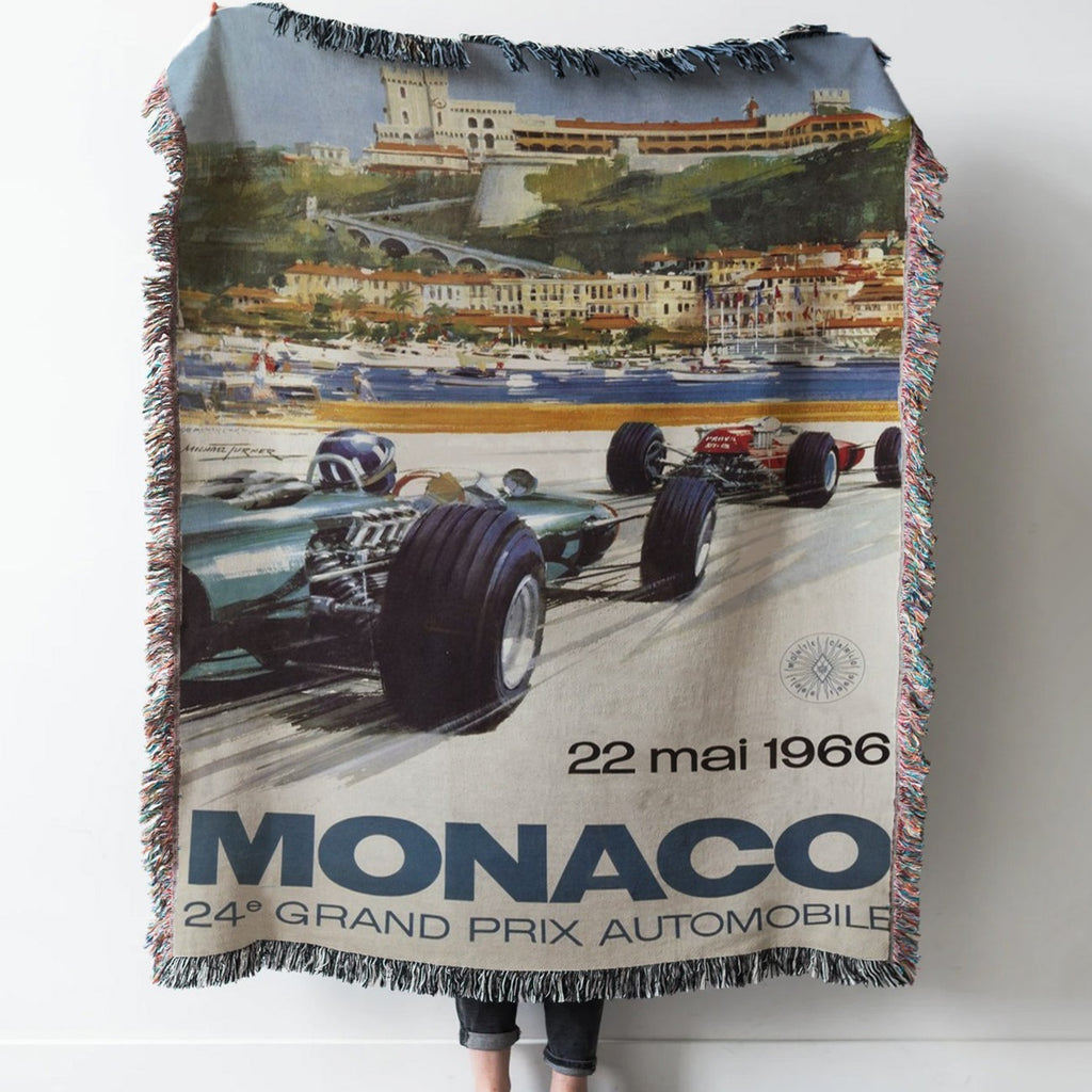 Monaco Grand Prix 1966 Woven Tapestry Throw Blanket with Fringe