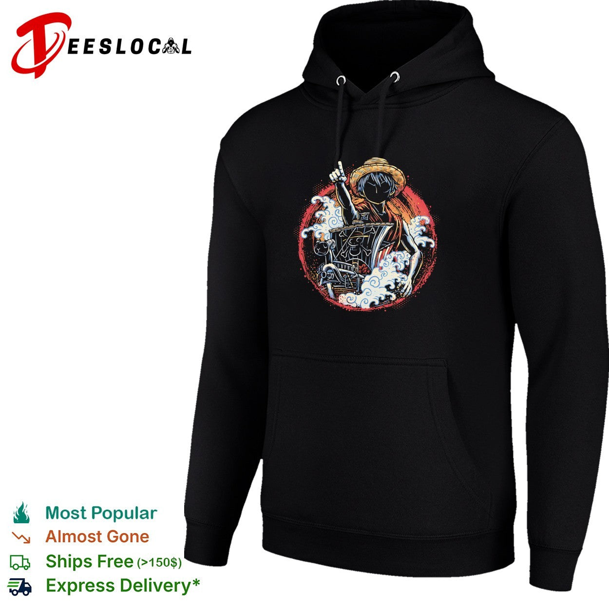 Monkey D Luffy Going Merry One Piece Anime Illustration and Straw Hat Pirate shirt