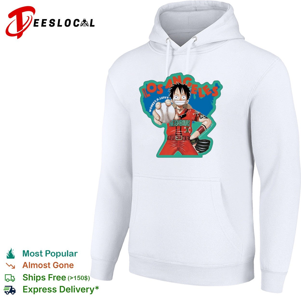 Monkey D Luffy One Piece x Los Angeles Neighbours Los Angeles Dodgers anime shirt