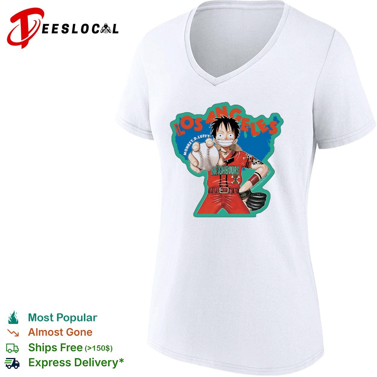 Monkey D Luffy One Piece x Los Angeles Neighbours Los Angeles Dodgers anime shirt